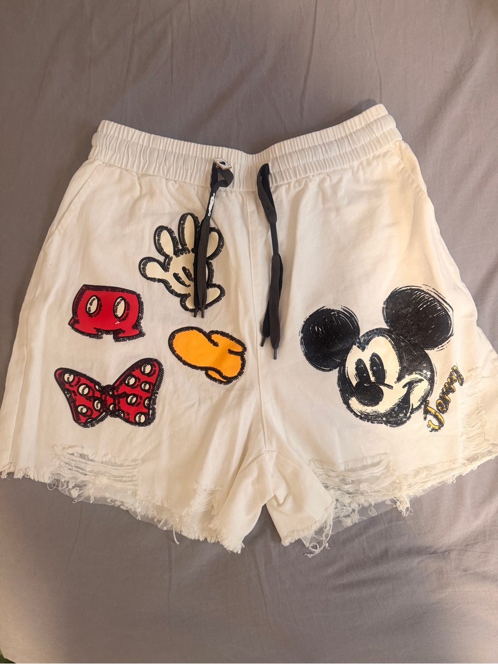 White Mickey Mouse Graphic Lounge Shorts